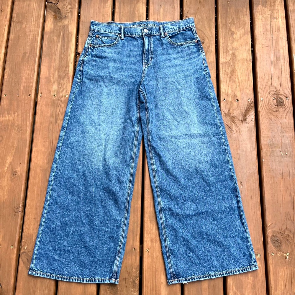 American Eagle Jeans Blue Low-Rise Ultra Wide Leg Medium Wash Denim Women 10